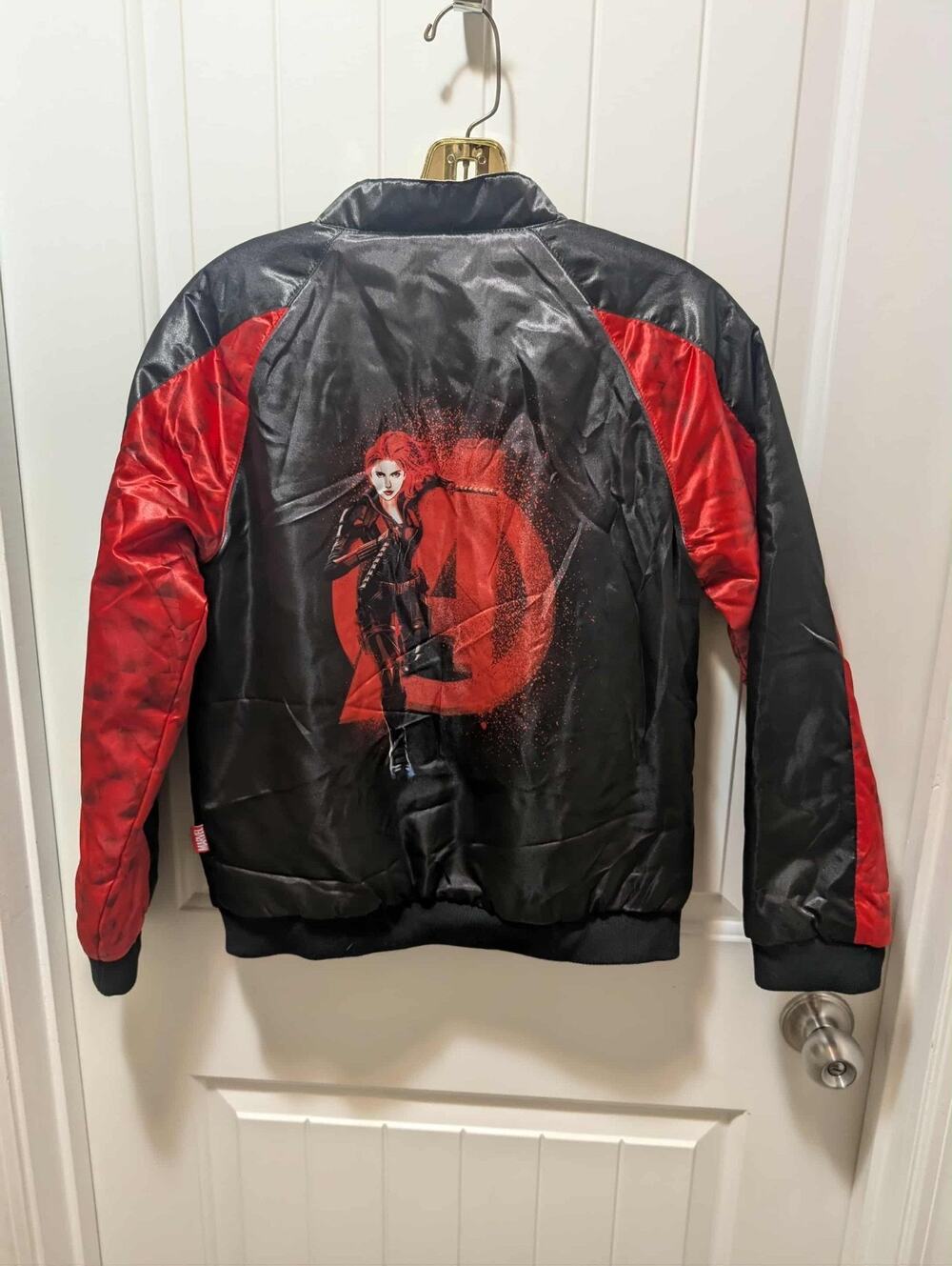 Disney Marvel Black Widow Reversible Jacket Kid Size 13 Red Black Silver Pocket